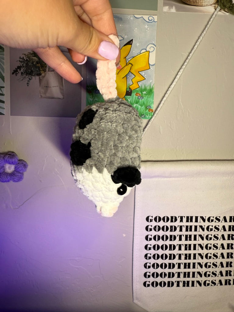 Hanging Opossum Plushie – Handmade Crochet Possum Buddy