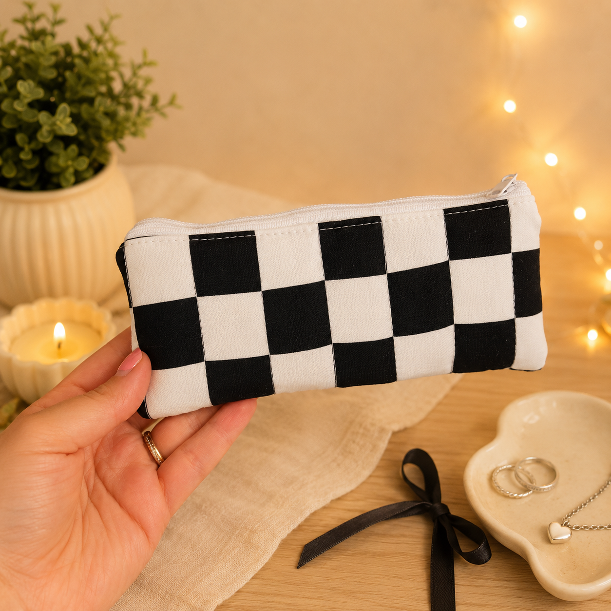 Black & White Checkered Pencil Case