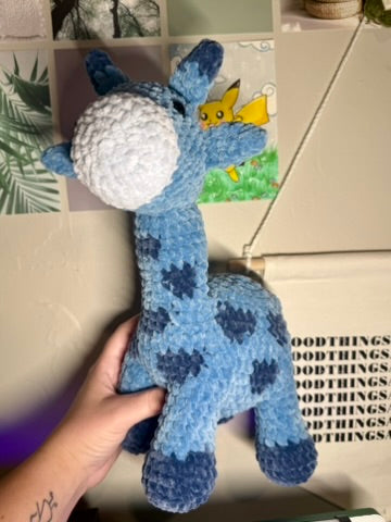Blue Giraffe Plushie – Handmade Crochet Stuffed Animal