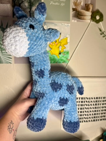 Blue Giraffe Plushie – Handmade Crochet Stuffed Animal
