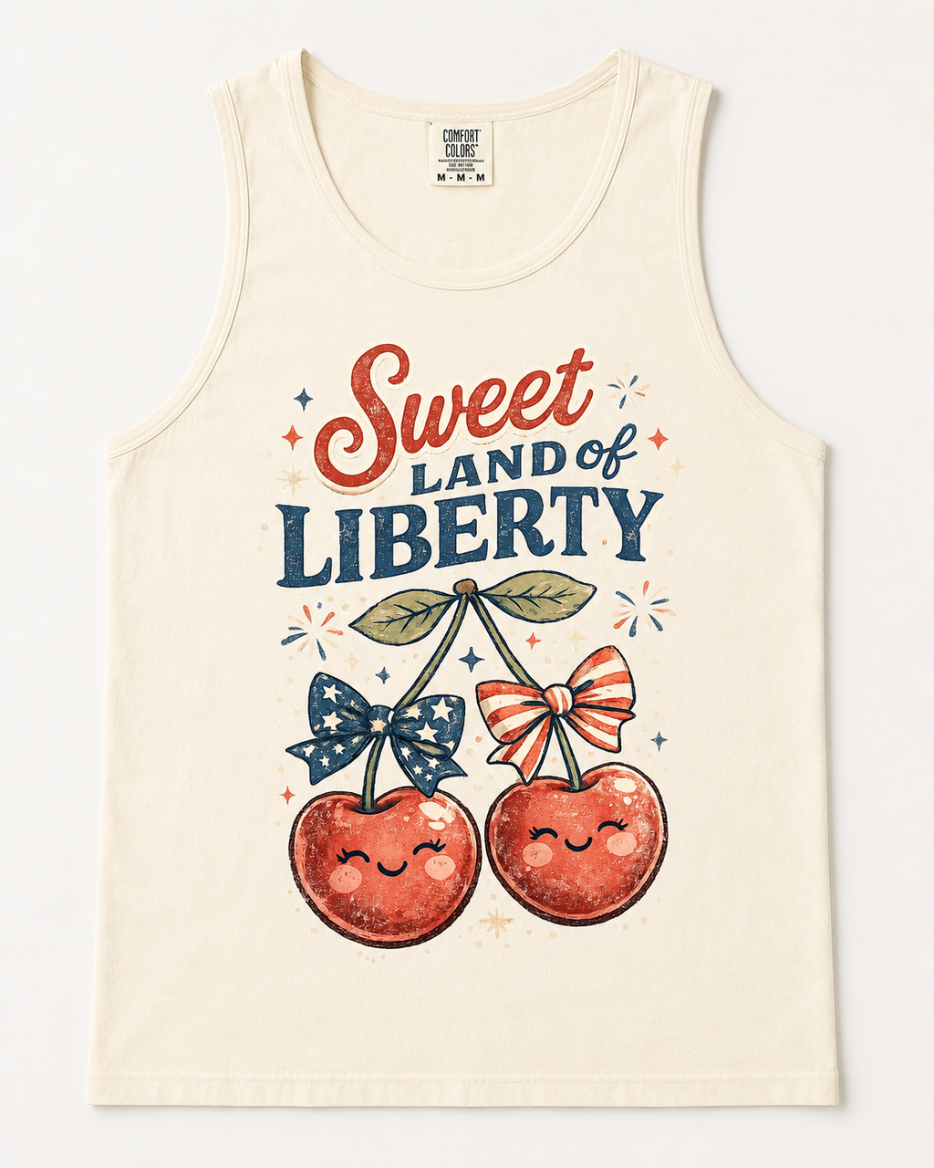 Sweet Land of Liberty Comfort Colors Tank Top | Cute Cherry Fourth of July Shirt