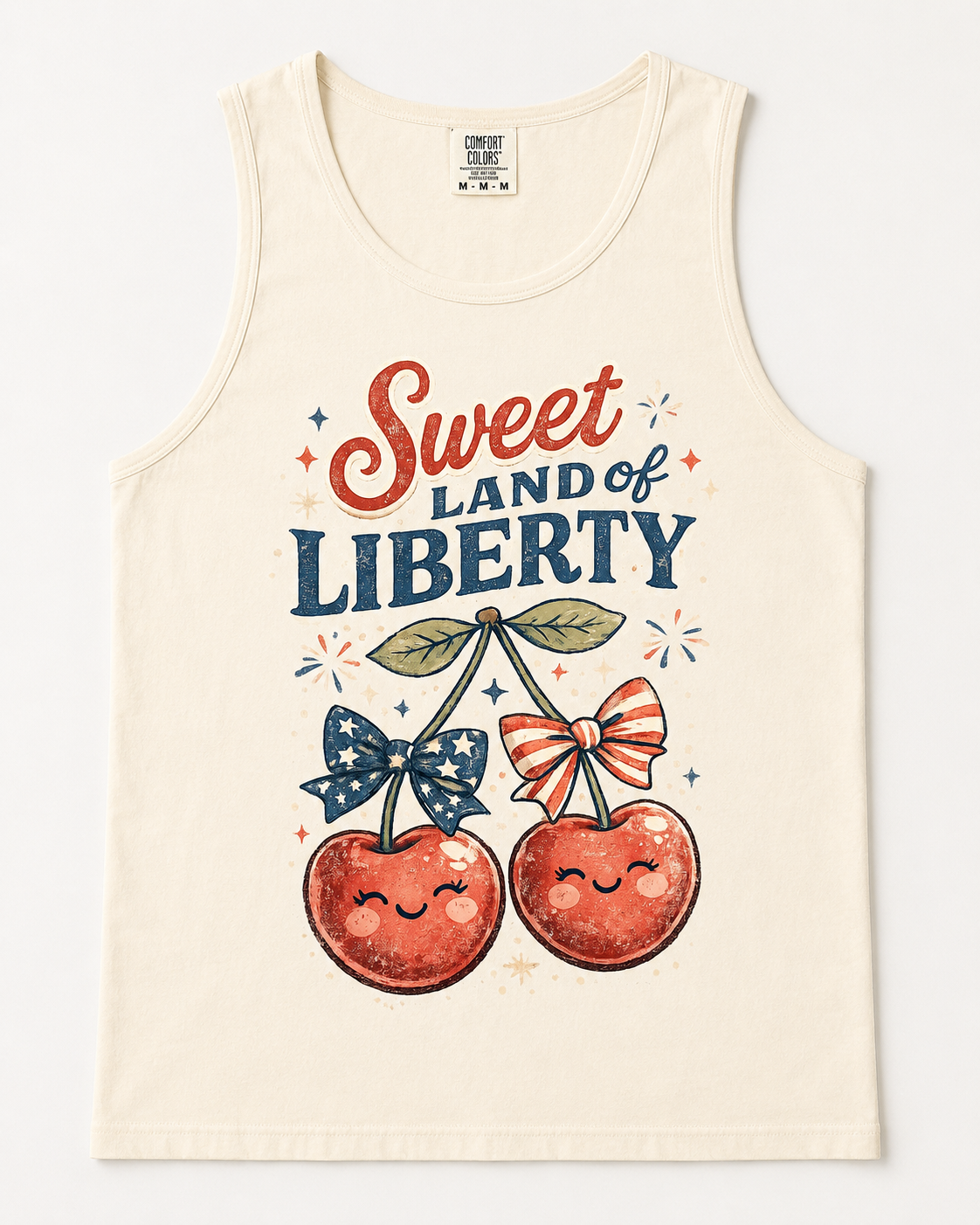 Sweet Land of Liberty Comfort Colors Tank Top | Cute Cherry Fourth of July Shirt