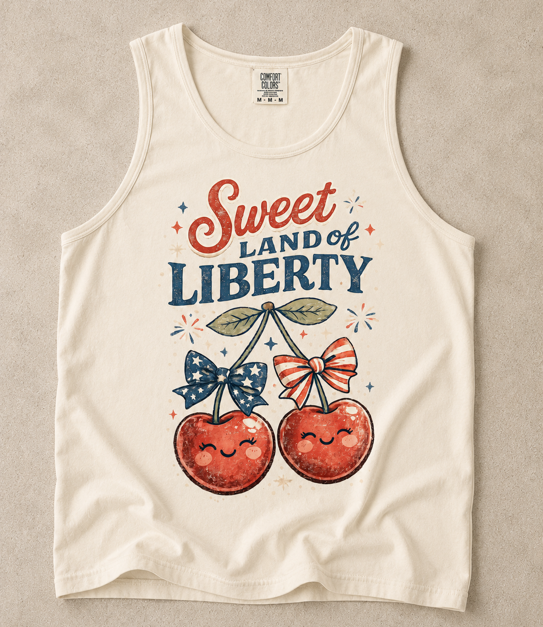 Sweet Land of Liberty Comfort Colors Tank Top | Cute Cherry Fourth of July Shirt