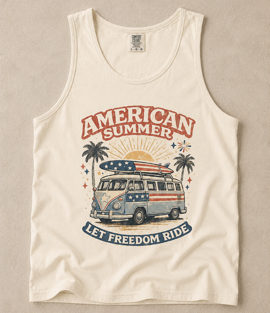 American Summer Comfort Colors Tank Top | Vintage Patriotic Van Fourth of July Shirt