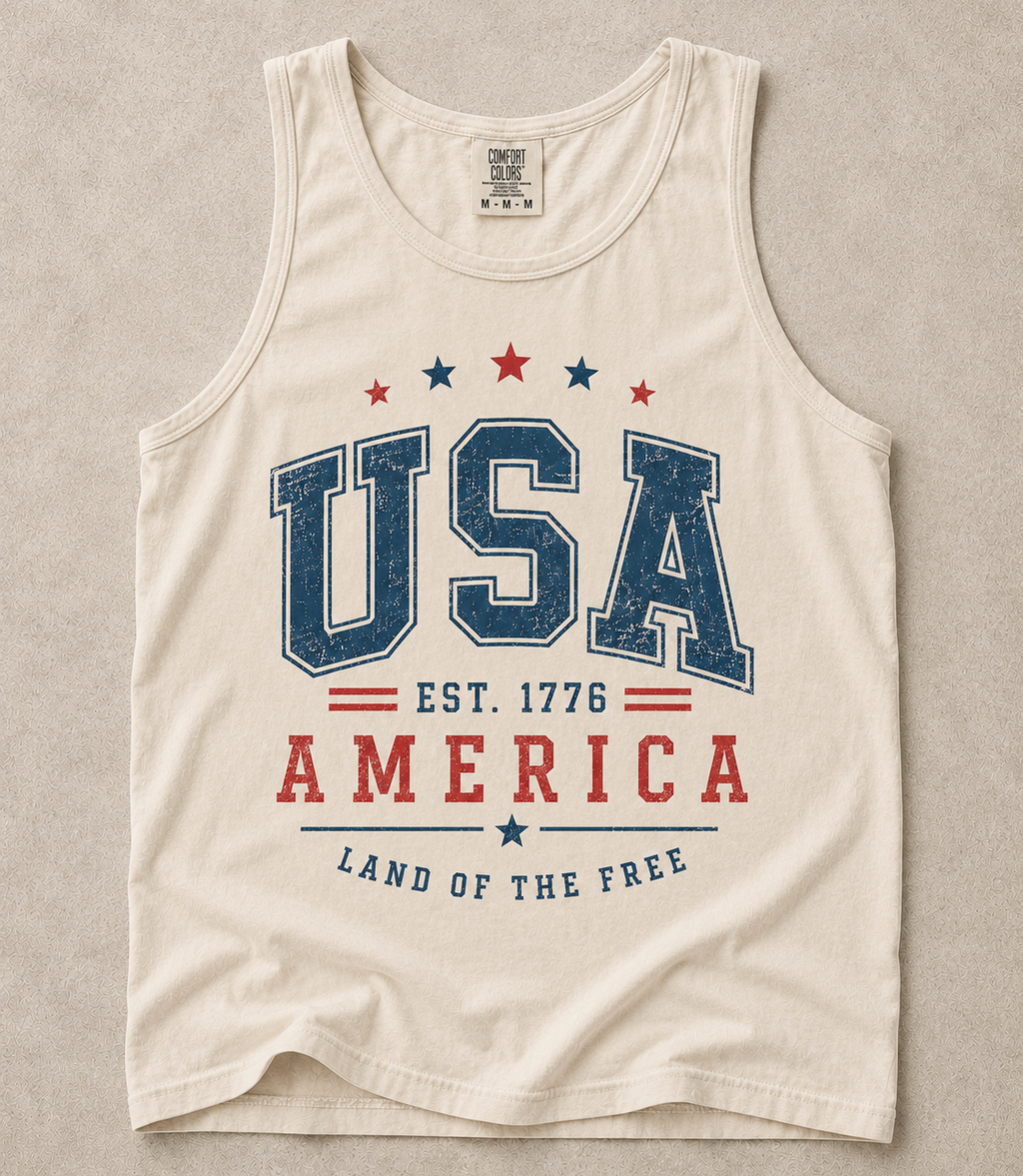 USA Est. 1776 Comfort Colors Tank Top | Vintage Patriotic Fourth of July Shirt