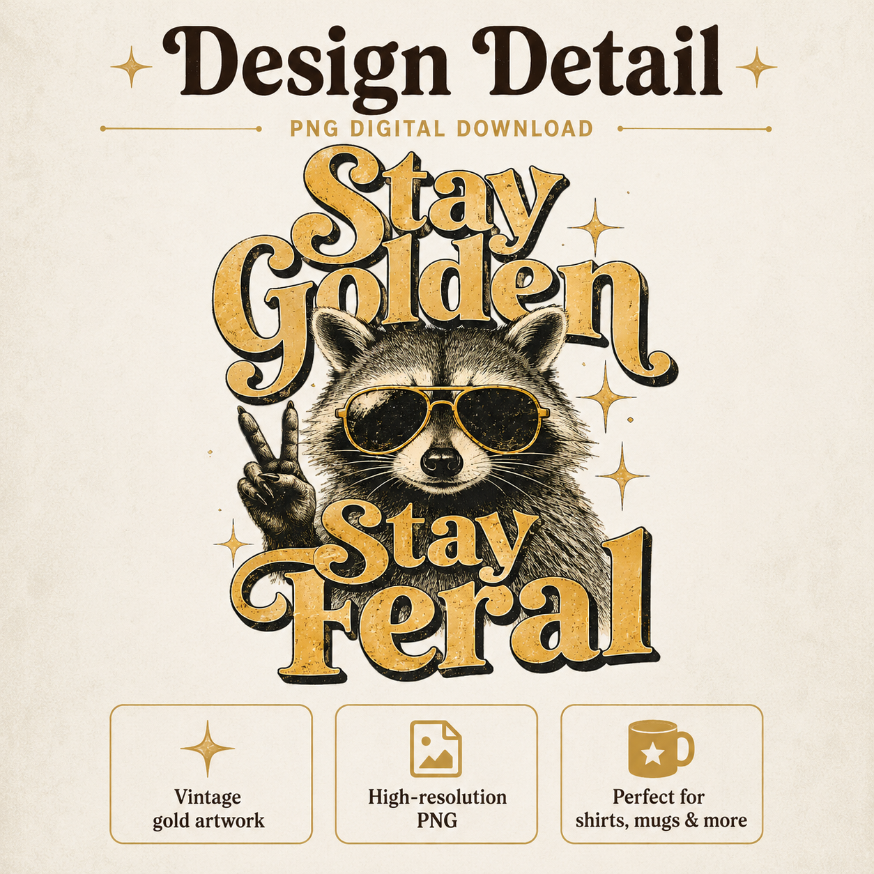Stay Golden Stay Feral Raccoon PNG