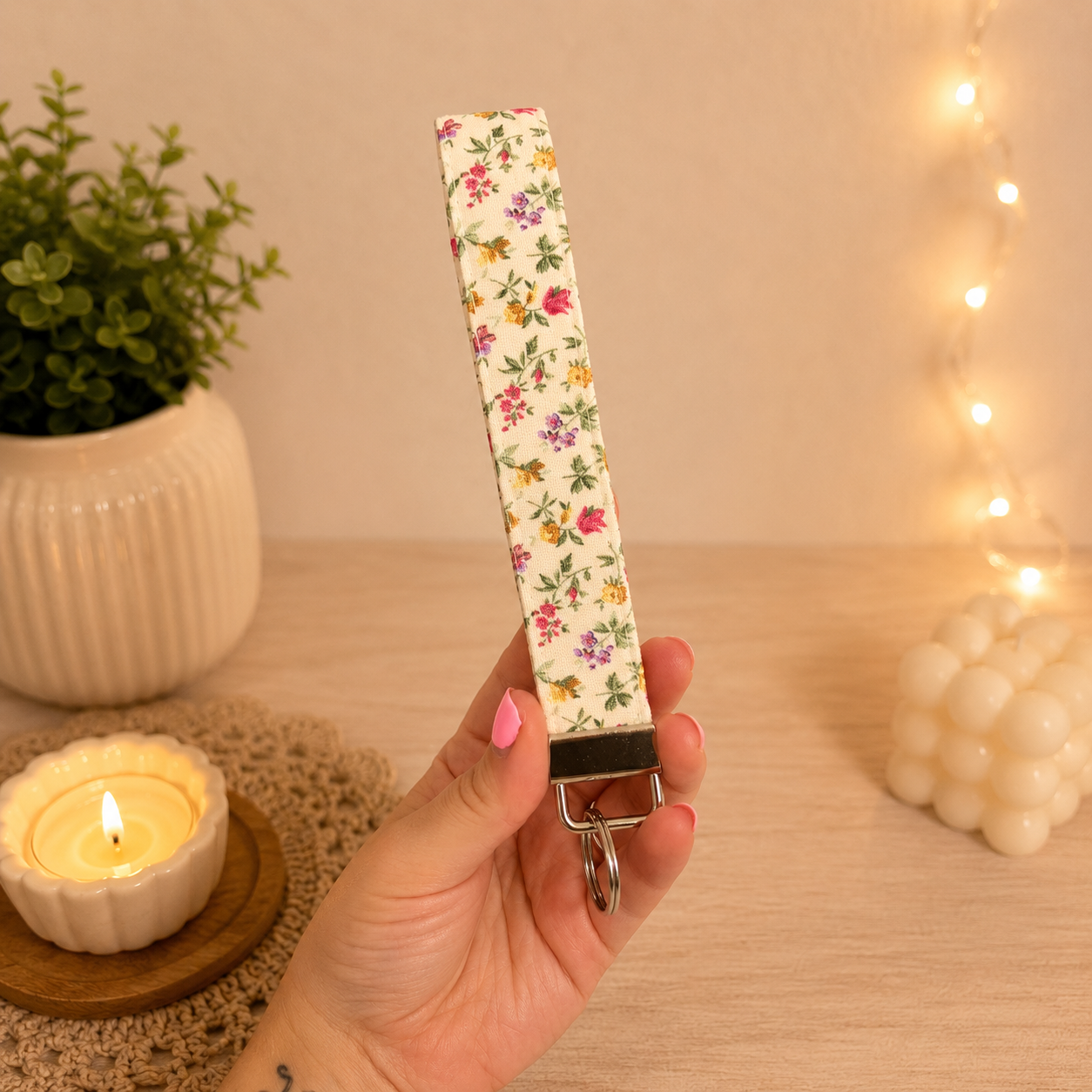 Petal Picnic Fabric Keychain