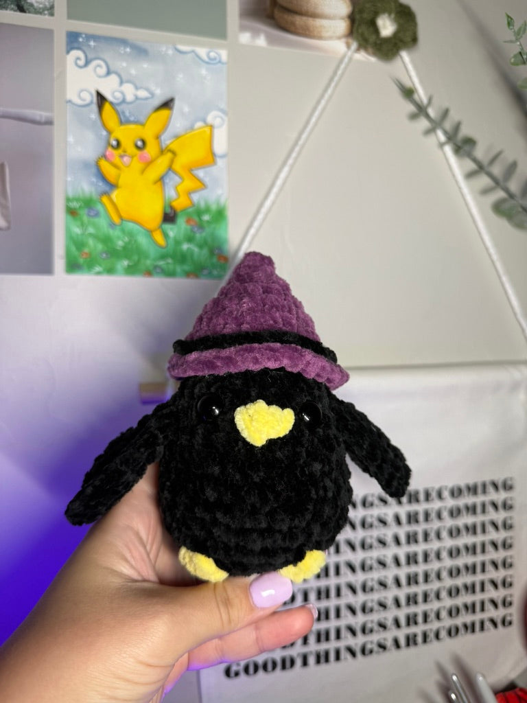 Witchy Crow Plushie – Handmade Crochet Fall Friend
