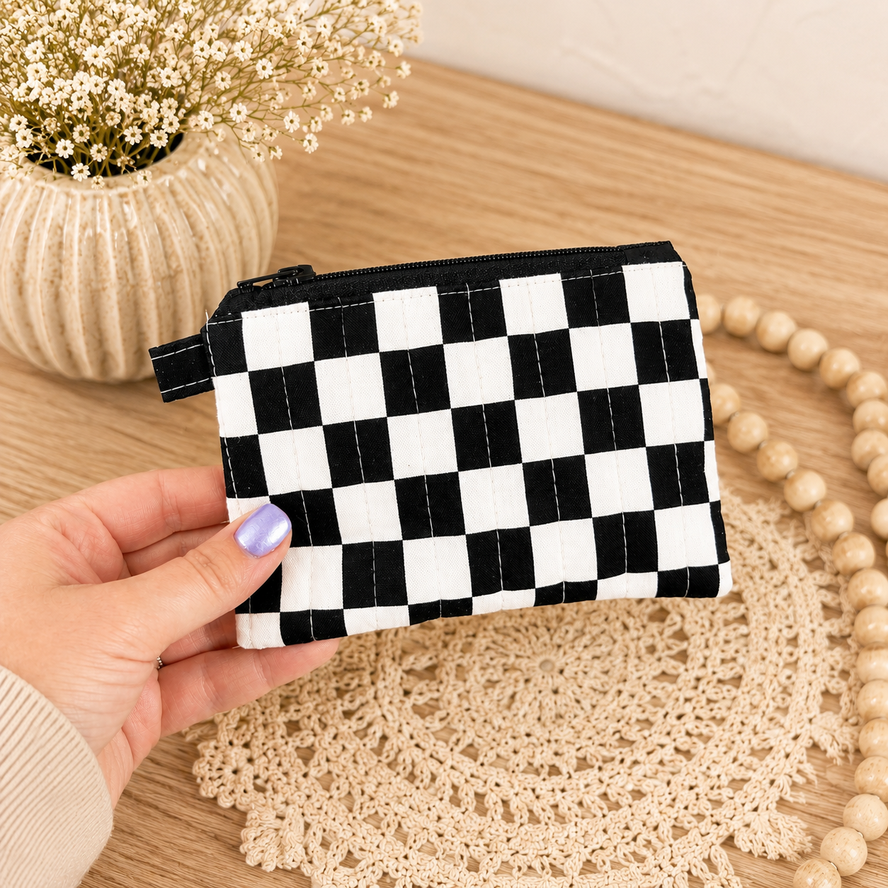 Black & White Checkered Keychain Wallet