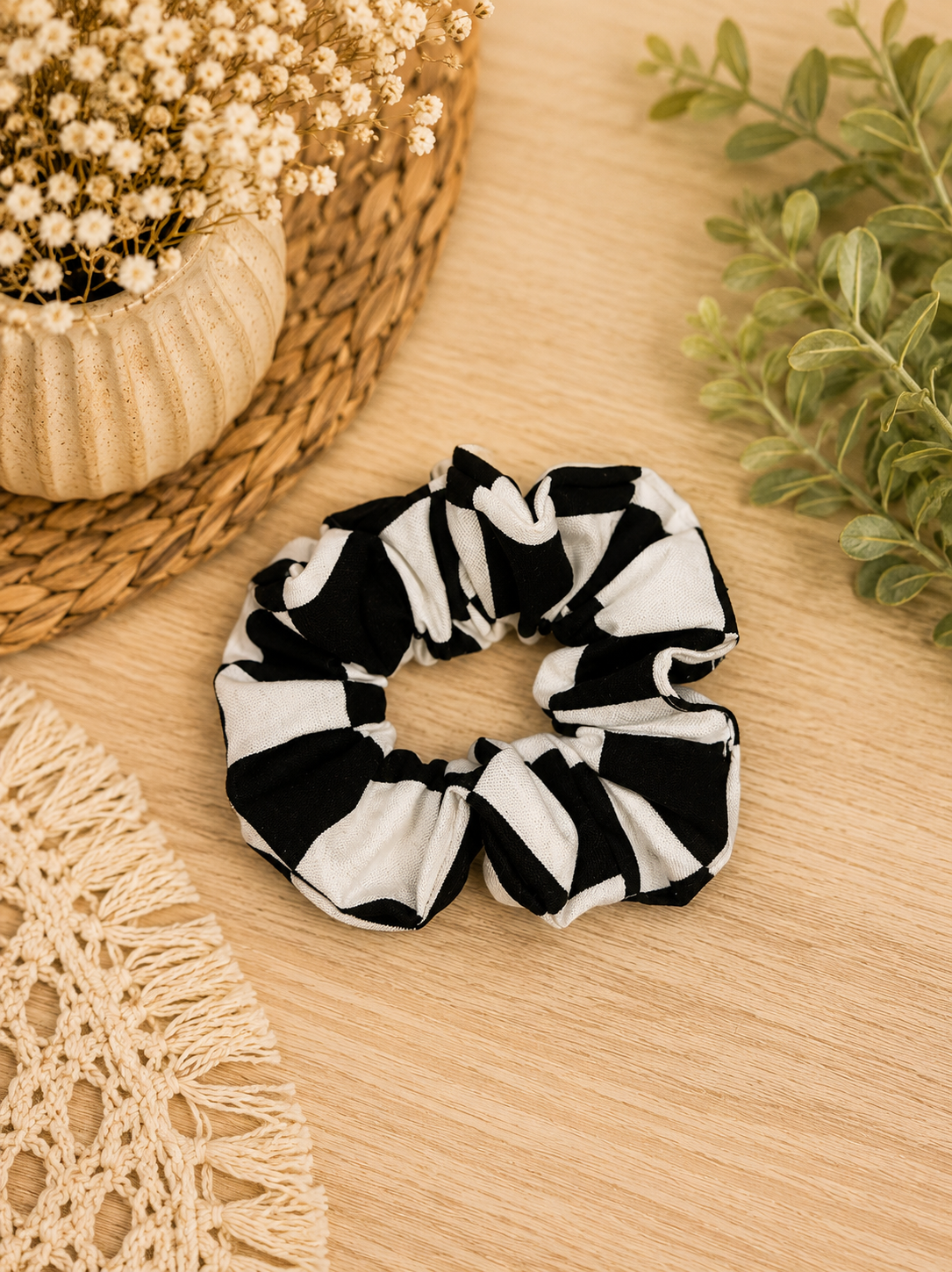 Black & White Checkered Scrunchie