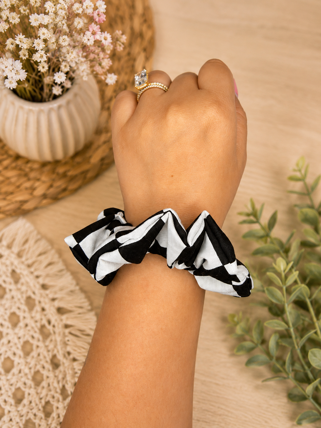 Black & White Checkered Scrunchie